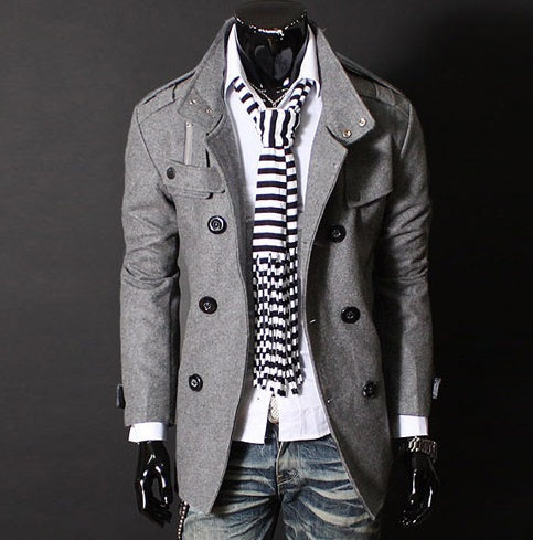 New Fashion Men Woolen Coat Black