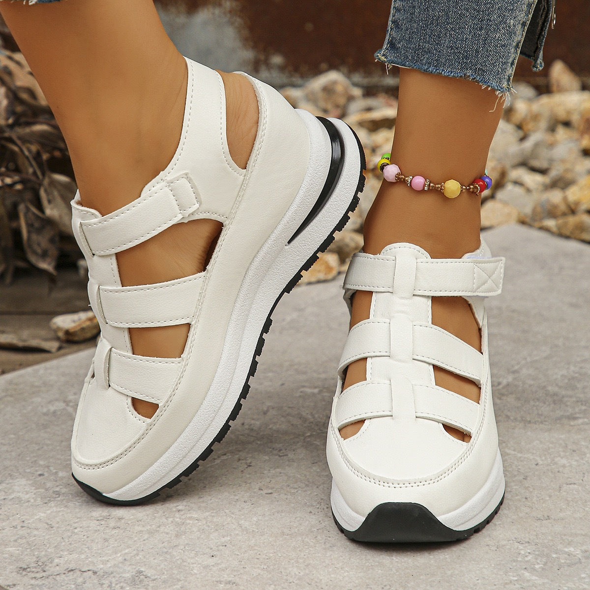Summer Wedge Baotou Hollow Women's Breathable Shoes White