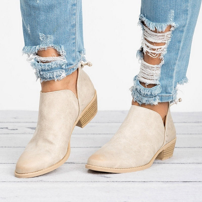 Autumn Women Shoes Retro High Heel Ankle Boots Beige