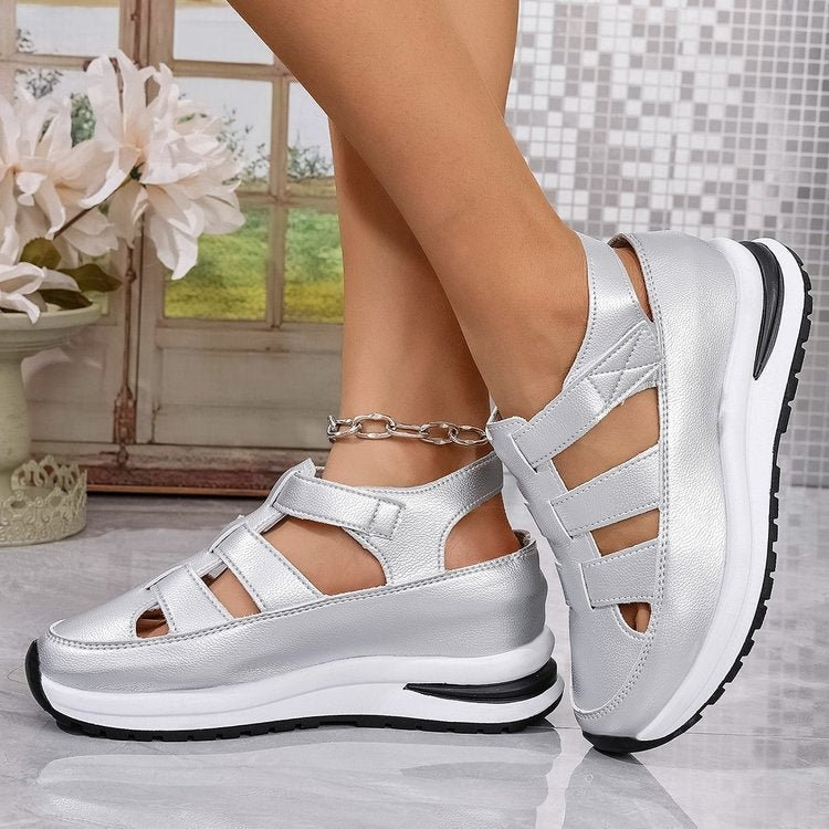 Summer Wedge Baotou Hollow Women's Breathable Shoes Silver